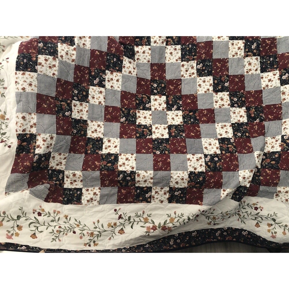 Vintage Peking Handicraft Floral Patchwork Quilt Throw Blanket 63” x 86”